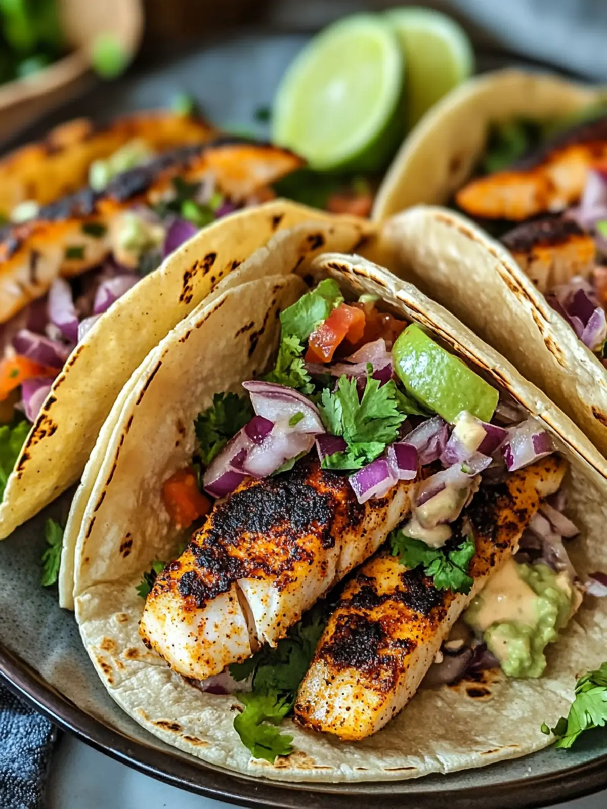 Scrumptious Blackened Fish Tacos with Zesty Chipotle Sauce 3 Blackened Fish Tacos