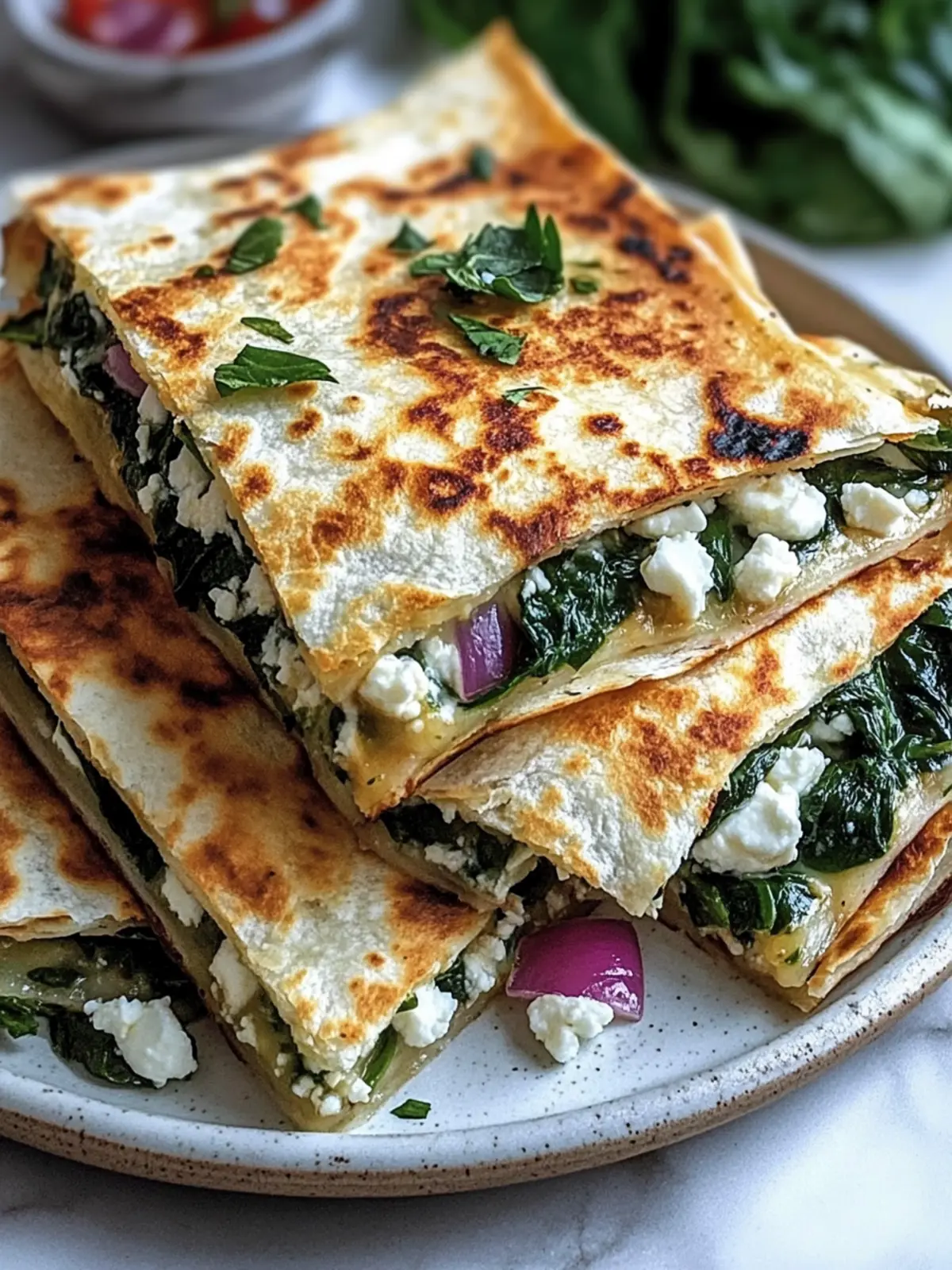 Spinach, Feta, and Mozzarella Quesadillas You’ll Love 2 Quesadillas with Spinach, Feta, Mozzarella, and Red Onion