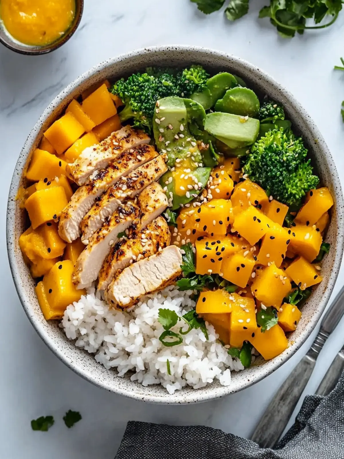 Savory Chicken Buddha Bowl with Spicy Mango Sauce Recipe 5 Chicken Buddha Bowl with Spicy Mango Sauce Recipe
