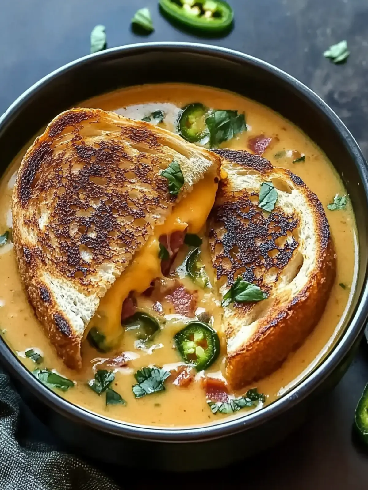 Indulge in Spicy Jalapeño Popper Soup with Grilled Cheese Dippers 2 Spicy Jalapeño Popper Soup with Grilled Cheese Dippers