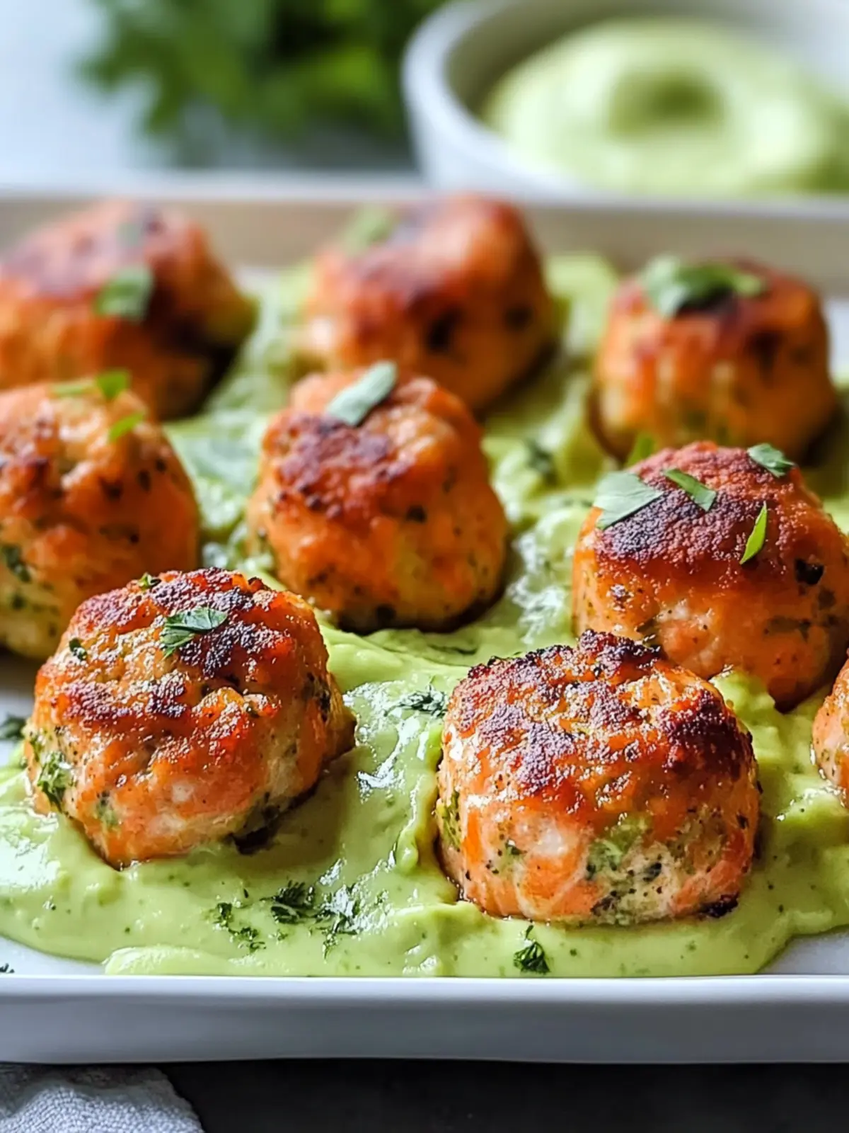 Baked Salmon Meatballs with Creamy Avocado Sauce You'll Love 4 Baked Salmon Meatballs with Creamy Avocado Sauce