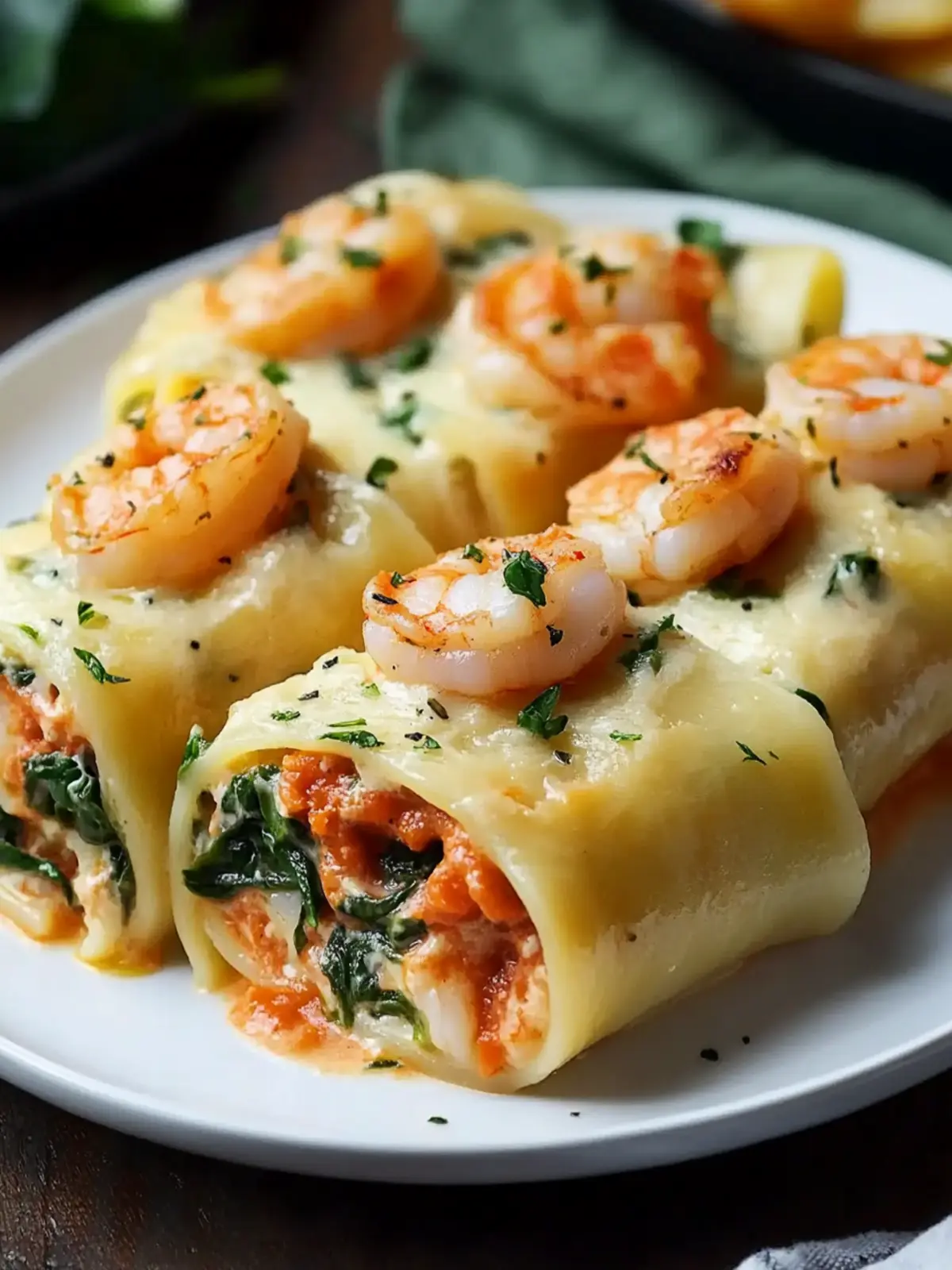 Best Shrimp and Spinach Stuffed Pasta Rolls in Red Pepper Cream 4 Best Shrimp and Spinach Stuffed Pasta Rolls Red Pepper Cream