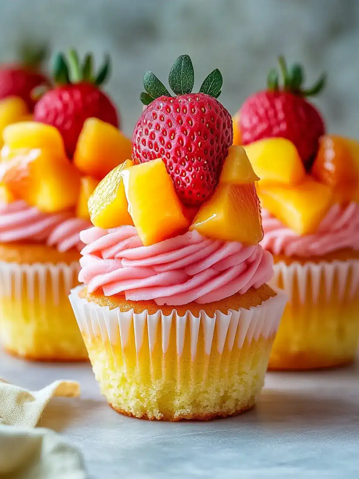 Mango Strawberry Sunset Cupcakes for a Sweet Tropical Escape 4 Mango Strawberry Sunset Cupcakes for a Tropical Treat