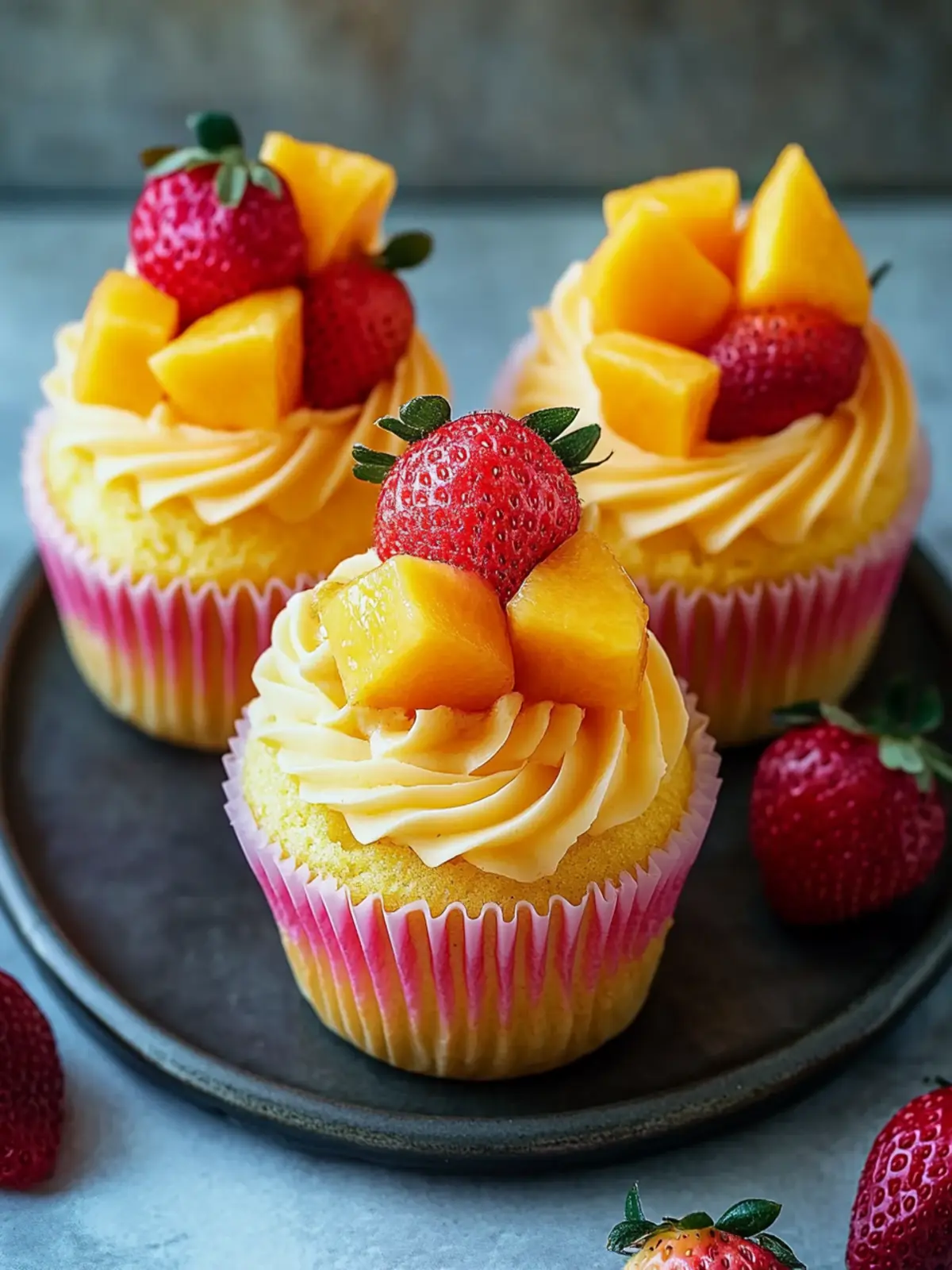 Mango Strawberry Sunset Cupcakes for a Sweet Tropical Escape 3 Mango Strawberry Sunset Cupcakes for a Tropical Treat