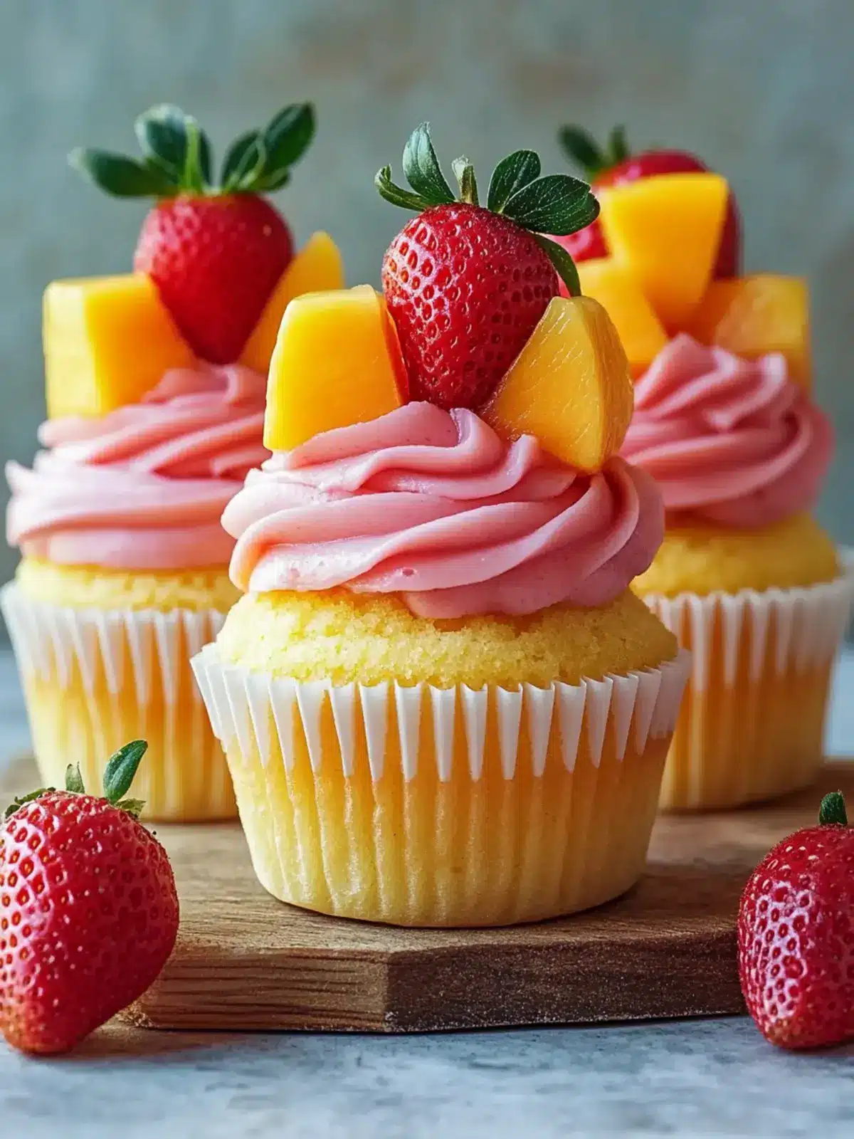 Mango Strawberry Sunset Cupcakes for a Tropical Treat