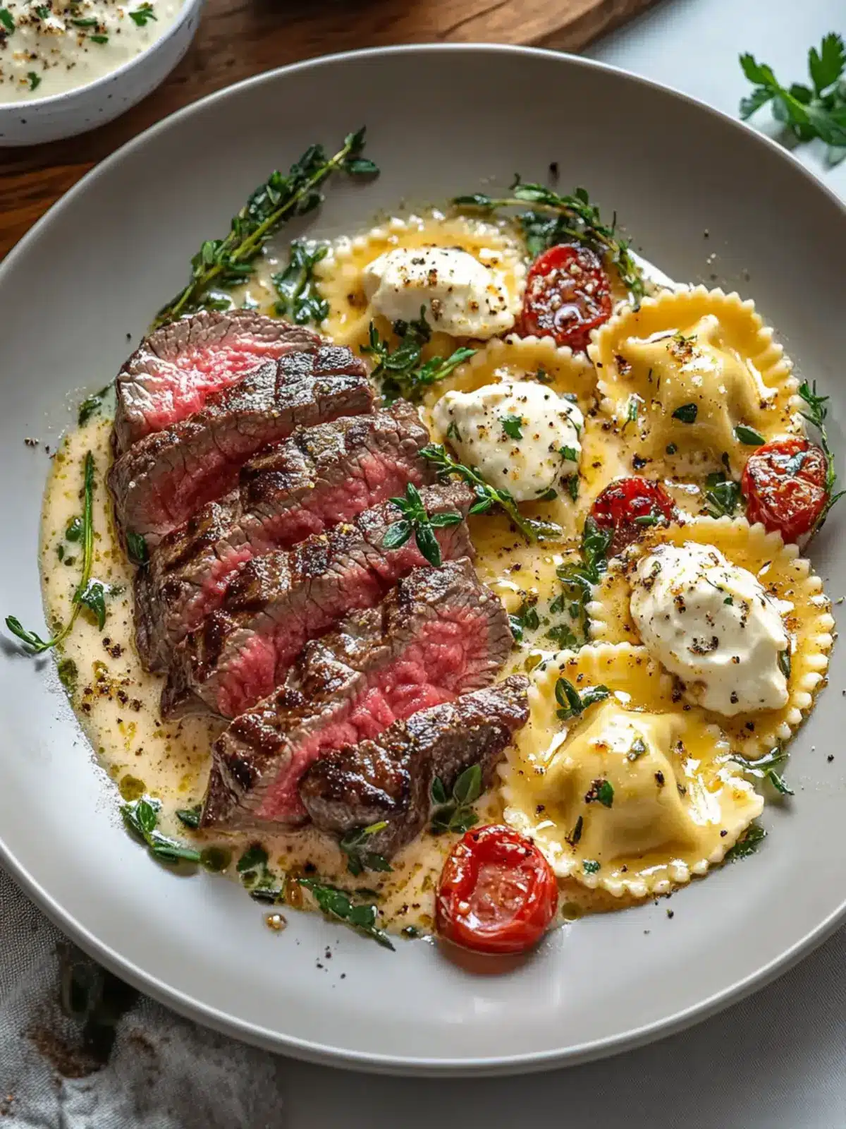 Steak and Ravioli with Creamy Garlic Herb Sauce Made Easy 2 Steak and Ravioli with Creamy Garlic Herb Sauce