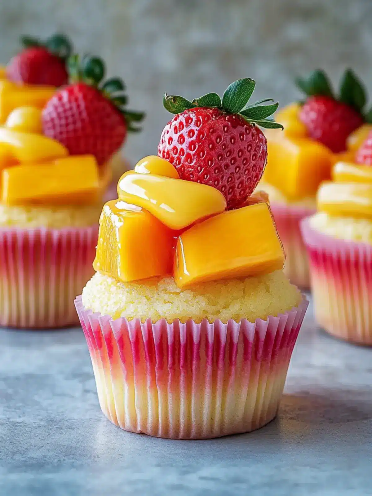 Mango Strawberry Sunset Cupcakes for a Sweet Tropical Escape 2 Mango Strawberry Sunset Cupcakes for a Tropical Treat