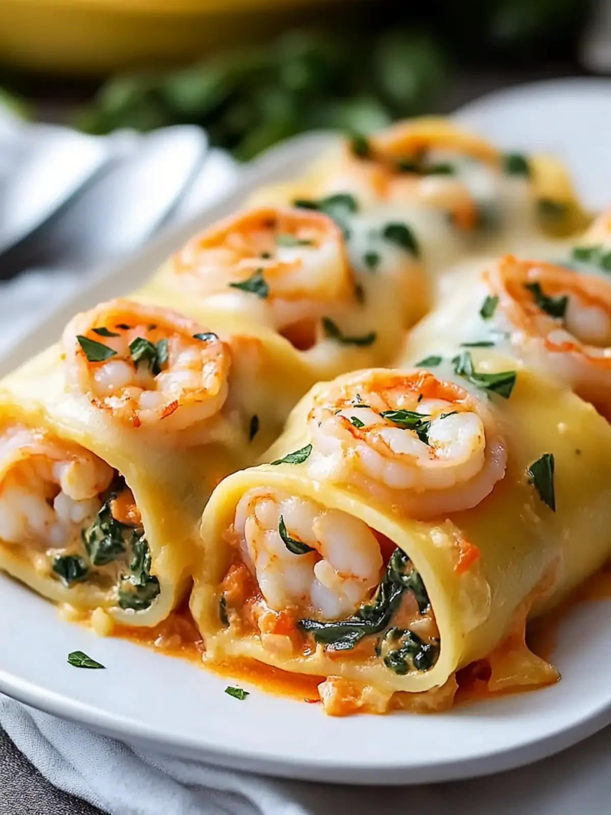 Best Shrimp and Spinach Stuffed Pasta Rolls in Red Pepper Cream 2 Best Shrimp and Spinach Stuffed Pasta Rolls Red Pepper Cream