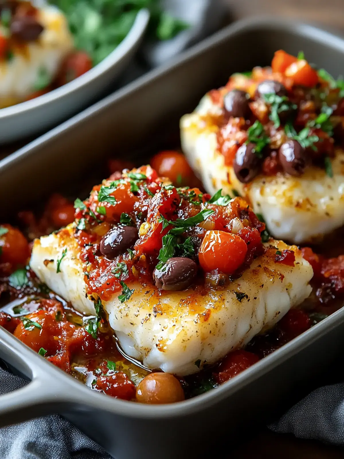 Mediterranean Baked Cod with Tomato & Olive Relish: 30 Min Delight 3 Mediterranean Baked Cod with Tomato & Olive Relish – Easy 30 Minute Dinner Full of Fresh Mediterranean Flavors