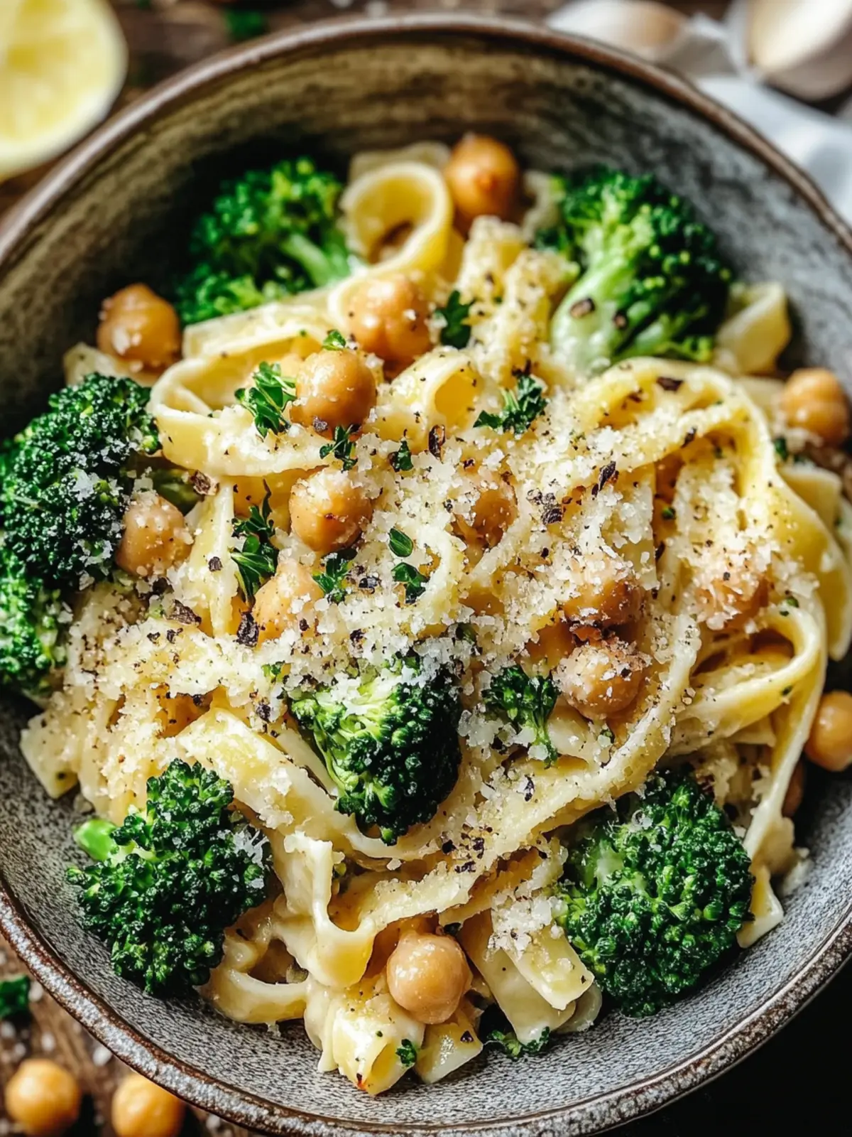 Broccoli Chickpea Pasta with Garlic Olive Oil
