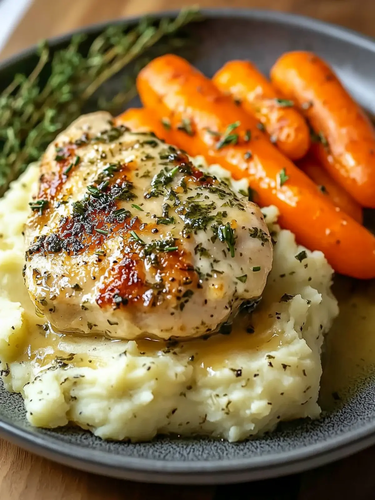 Creamy Herb Chicken with Mashed Potatoes & Glazed Carrots Delight 4 Creamy Herb Chicken with Mashed Potatoes & Glazed Carrots