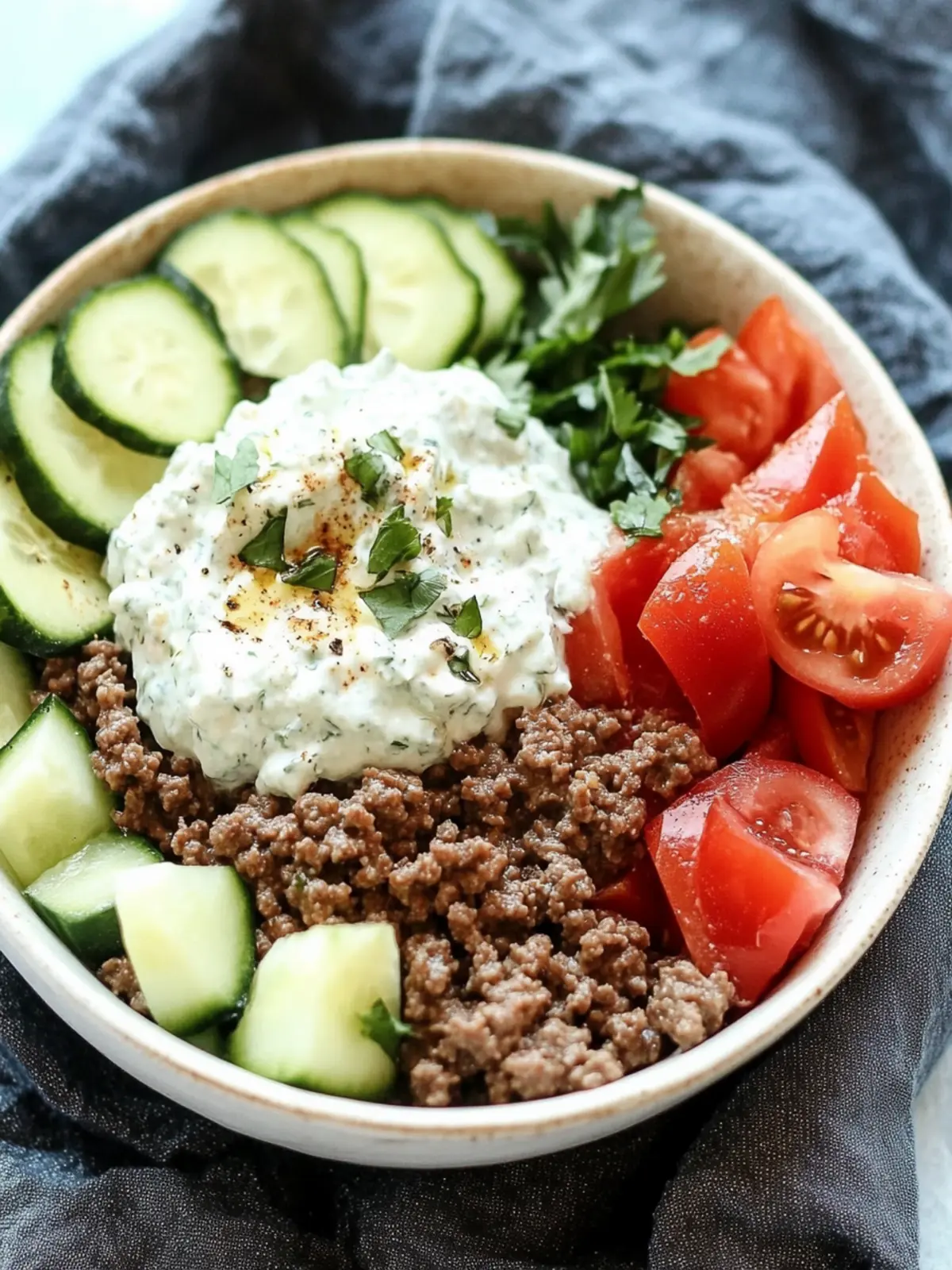 Greek Ground Beef Bowl with Tzatziki Recipe – Simple & Delicious! 2 Greek Ground Beef Bowl with Tzatziki Recipe