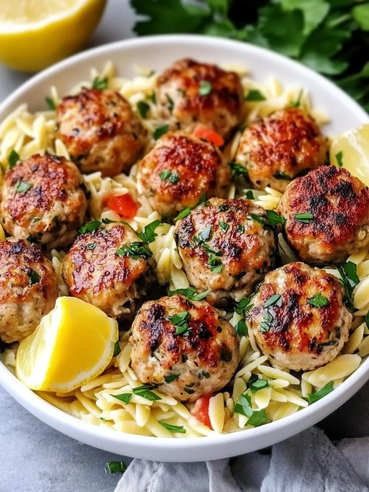 Greek Chicken Meatballs with Lemon Orzo: 7 Bold & Zesty Flavors 2 Greek Chicken Meatballs with Lemon Orzo : 7 Bright & Bold Flavors