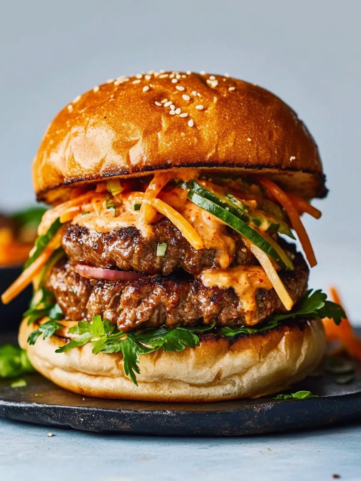 Ultimate Korean BBQ Bulgogi Beef Burgers with Gochujang Mayo 2 Korean BBQ Bulgogi Beef Burgers Recipe with Easy Gochujang Mayo