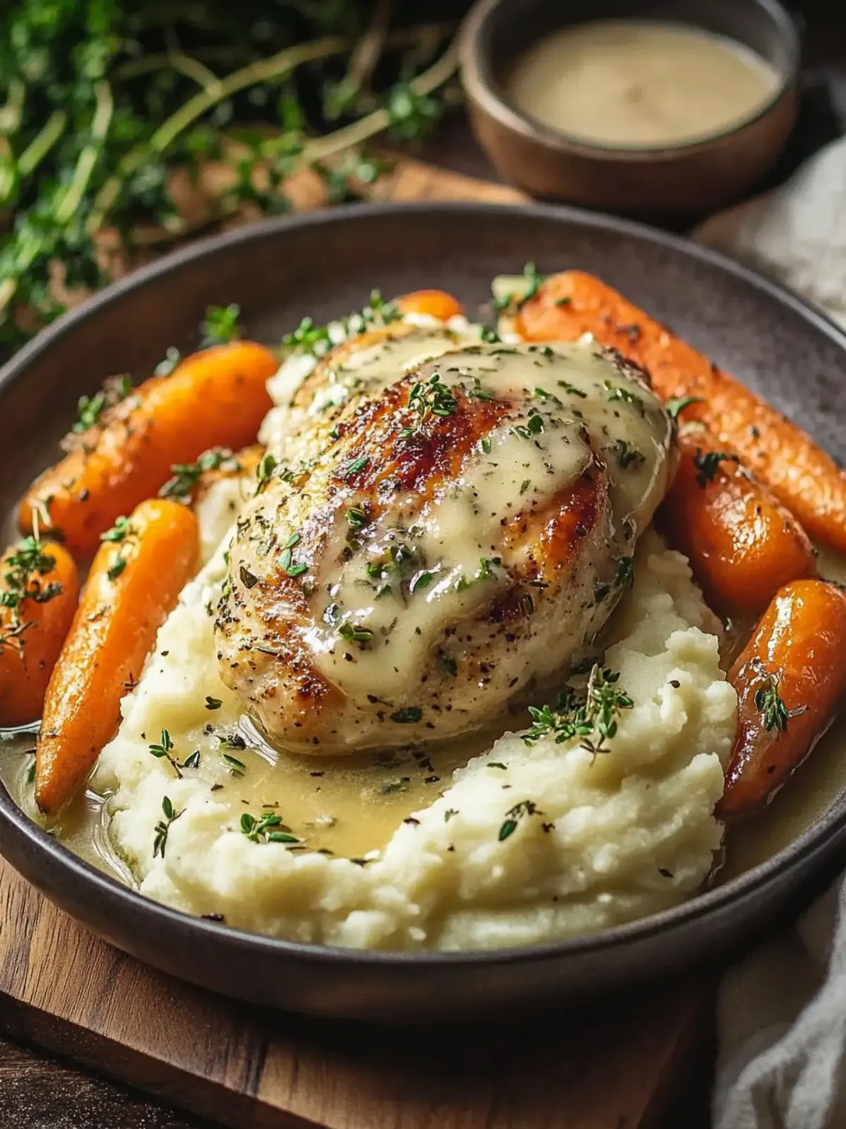 Creamy Herb Chicken with Mashed Potatoes & Glazed Carrots Delight 2 Creamy Herb Chicken with Mashed Potatoes & Glazed Carrots