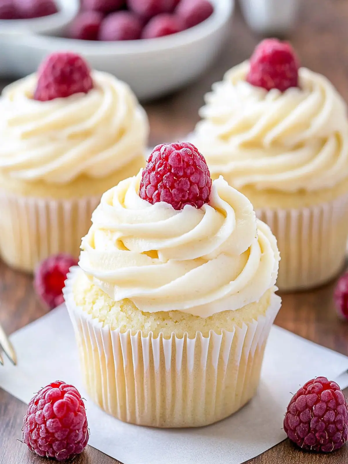 Almond Wedding Cake Cupcakes with Raspberry Filling