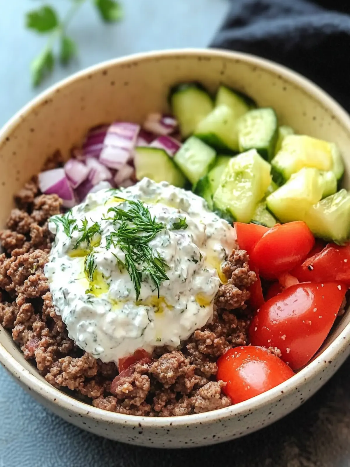 Greek Ground Beef Bowl with Tzatziki Recipe – Simple & Delicious! 4 Greek Ground Beef Bowl with Tzatziki Recipe