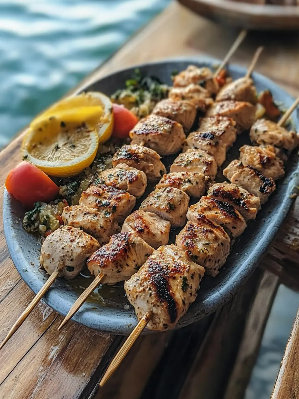Greek Chicken Souvlaki on a Boat in Lesvos: Perfect Char Awaits 4 Greek Chicken Souvlaki on a Boat in Lesvos, and Yes the Char Matters