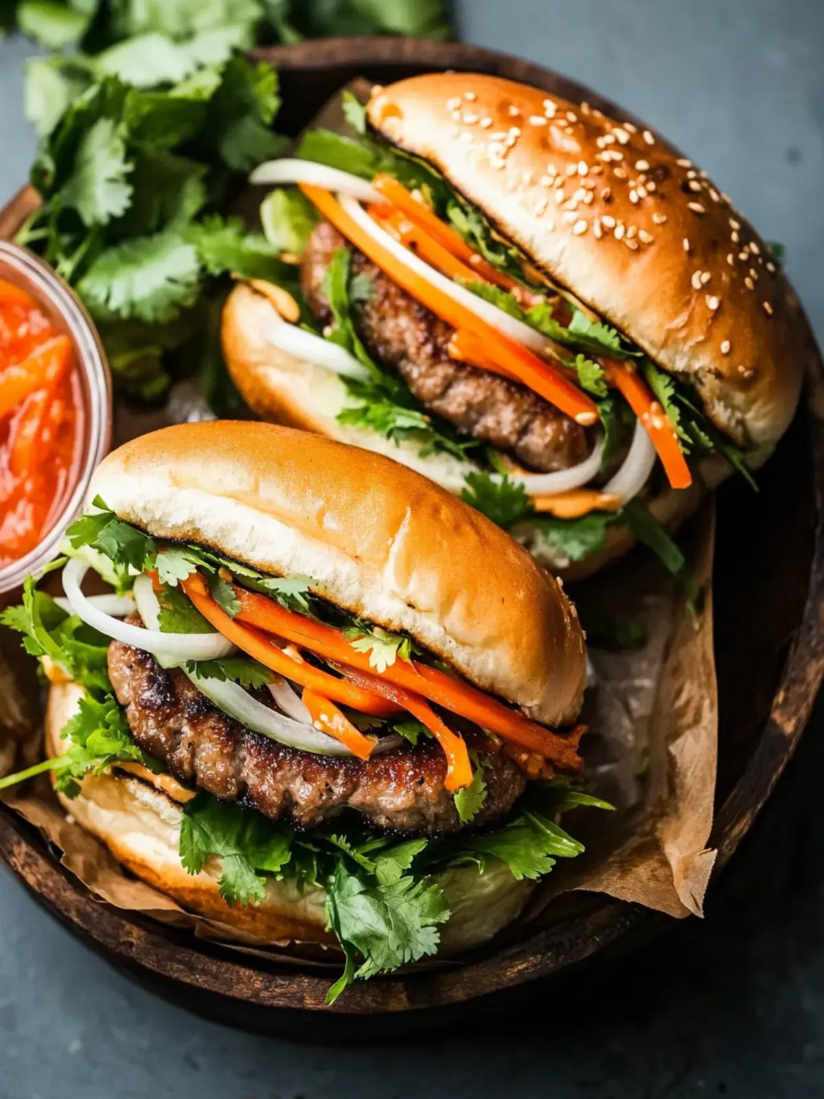 Savory Pork Banh Mi Burger with a Zesty Sriracha Twist 3 Pork Banh Mi Burger