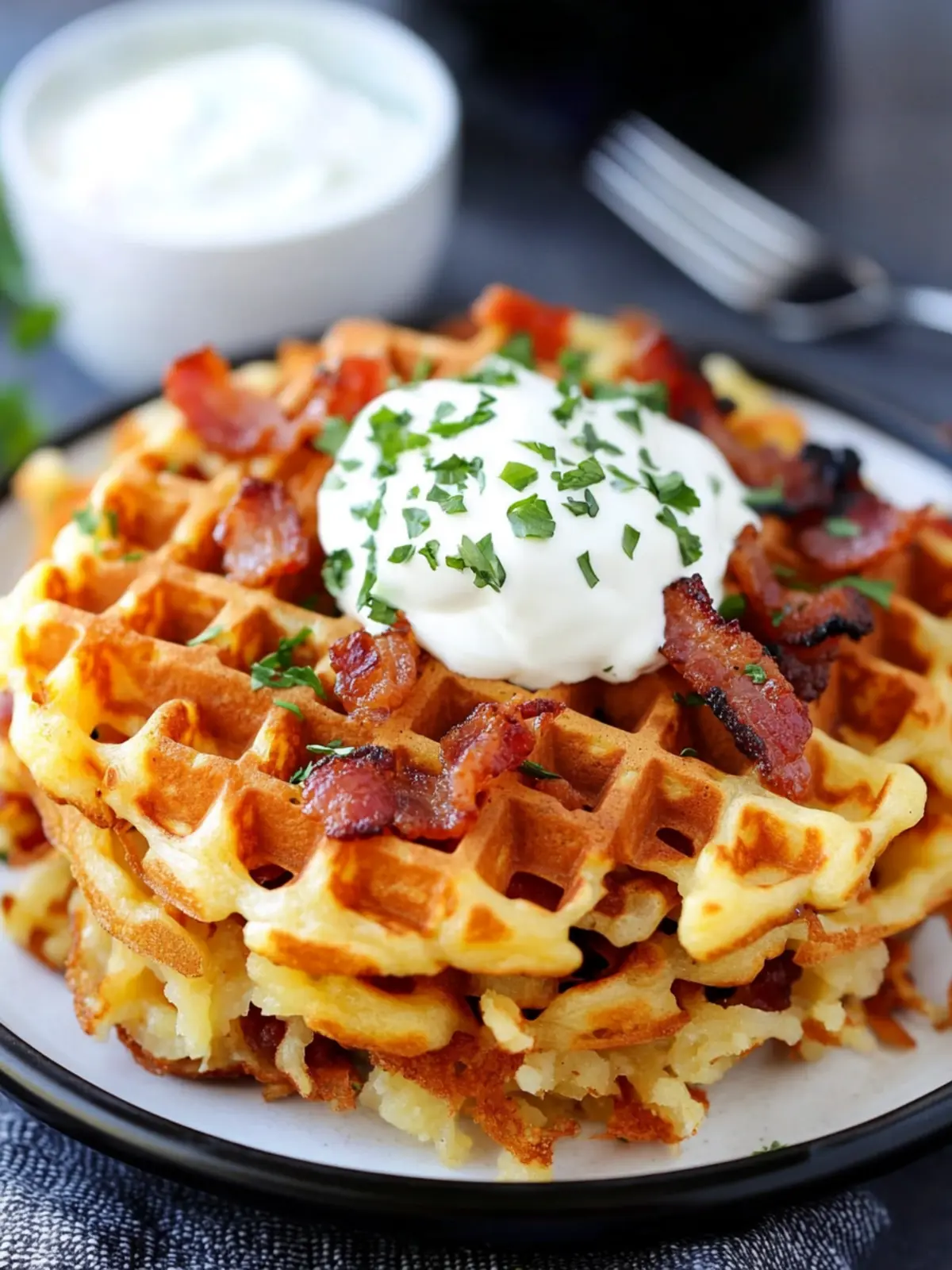 Bacon and Cheese Loaded Hashbrown Waffles for a Cozy Brunch 2 Bacon and Cheese Loaded Hashbrown Waffles