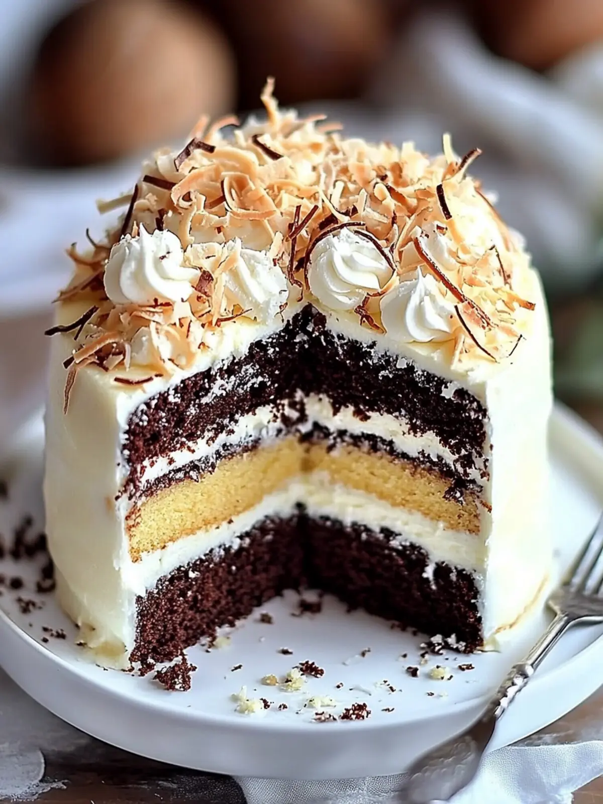 Moist Layered Coconut Chocolate Cake Delight