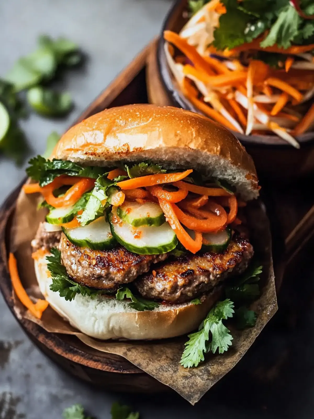 Savory Pork Banh Mi Burger with a Zesty Sriracha Twist 5 Pork Banh Mi Burger