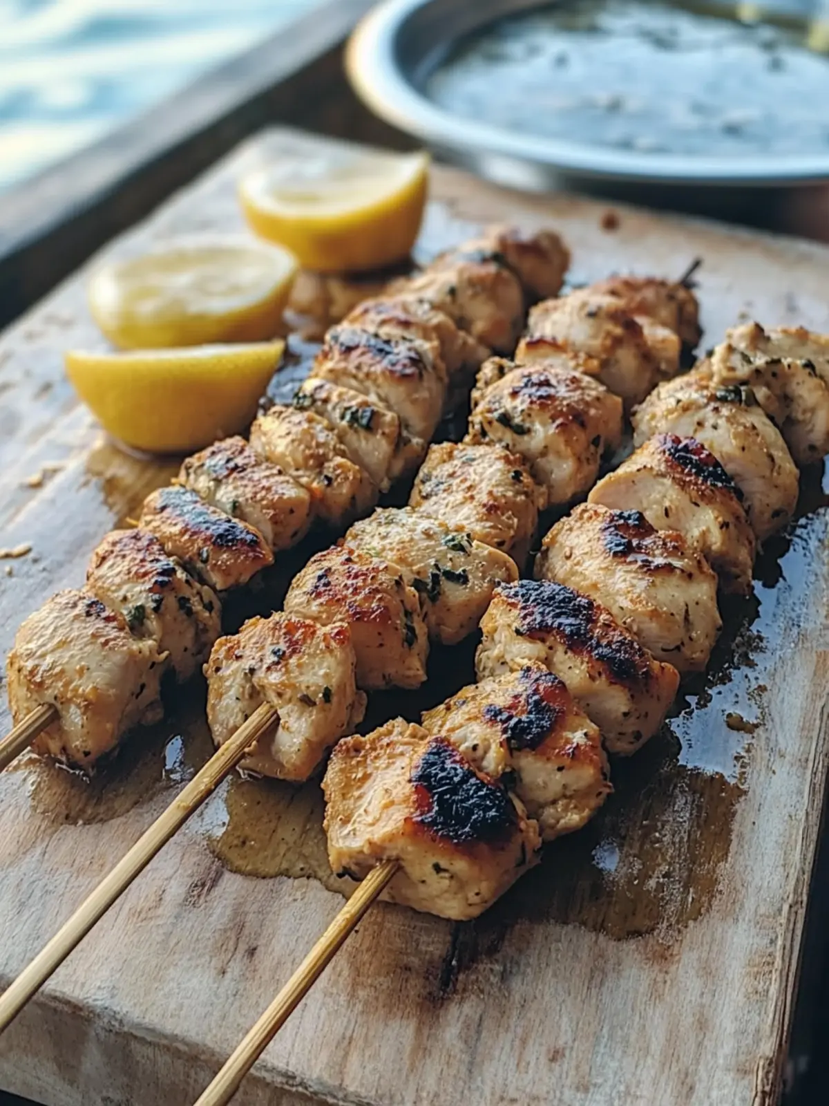 Greek Chicken Souvlaki on a Boat in Lesvos: Perfect Char Awaits 2 Greek Chicken Souvlaki on a Boat in Lesvos, and Yes the Char Matters