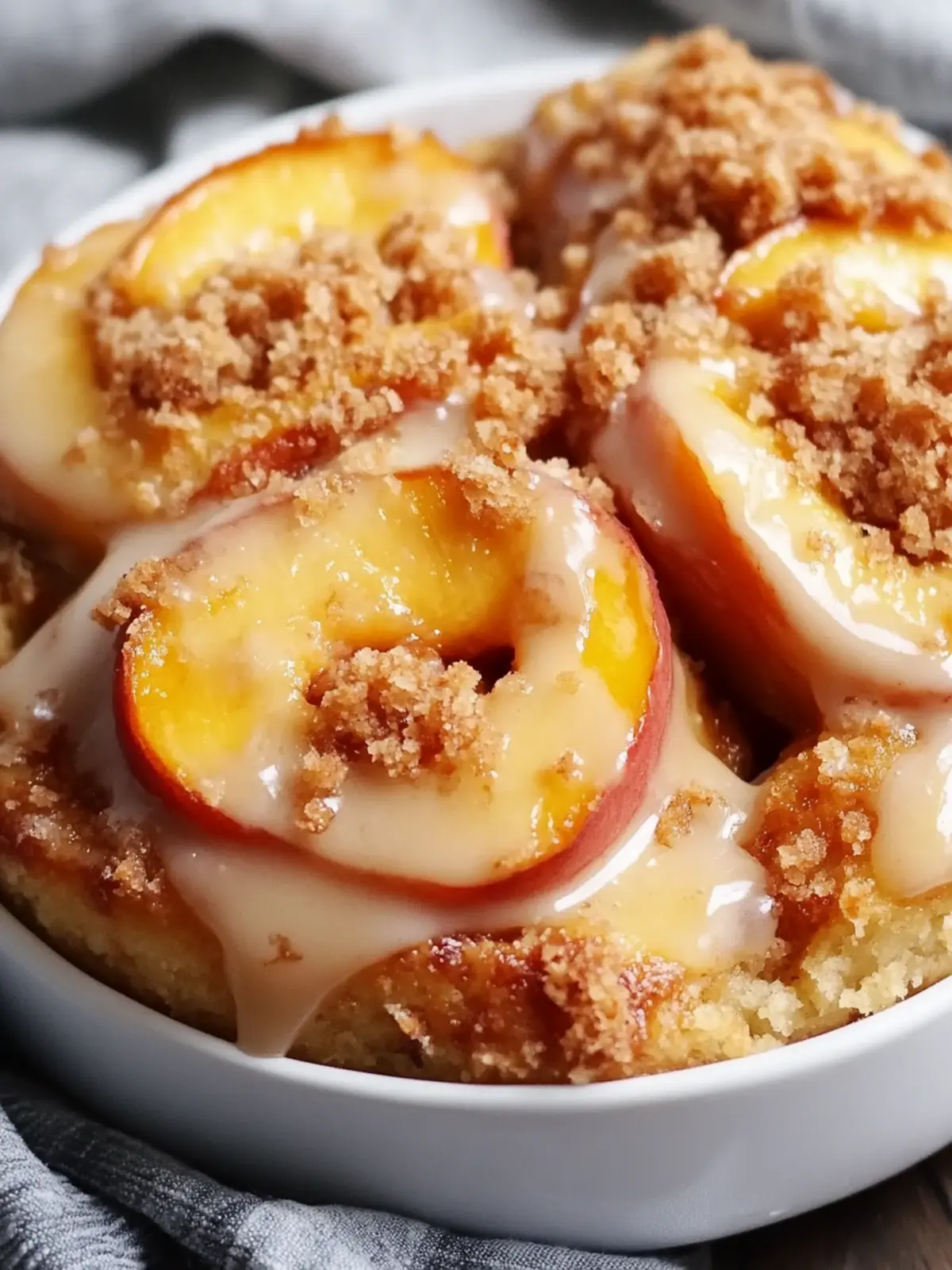 Peach Cobbler Cinnamon Rolls with Crumb Topping for Blissful Mornings 3 Peach Cobbler Cinnamon Rolls With Crumb Topping for Blissful Mornings