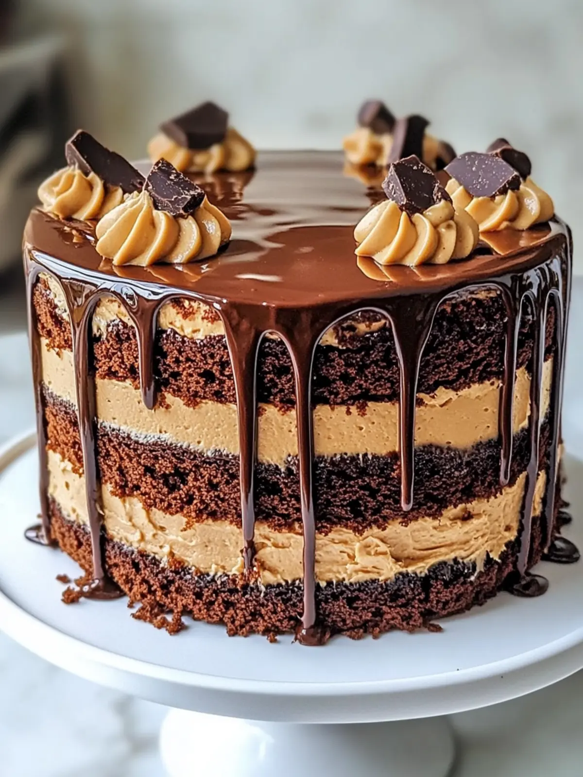Layered Chocolate Ganache Peanut Butter Cake Delight to Impress 4 Layered Chocolate Ganache Peanut Butter Cake Delight