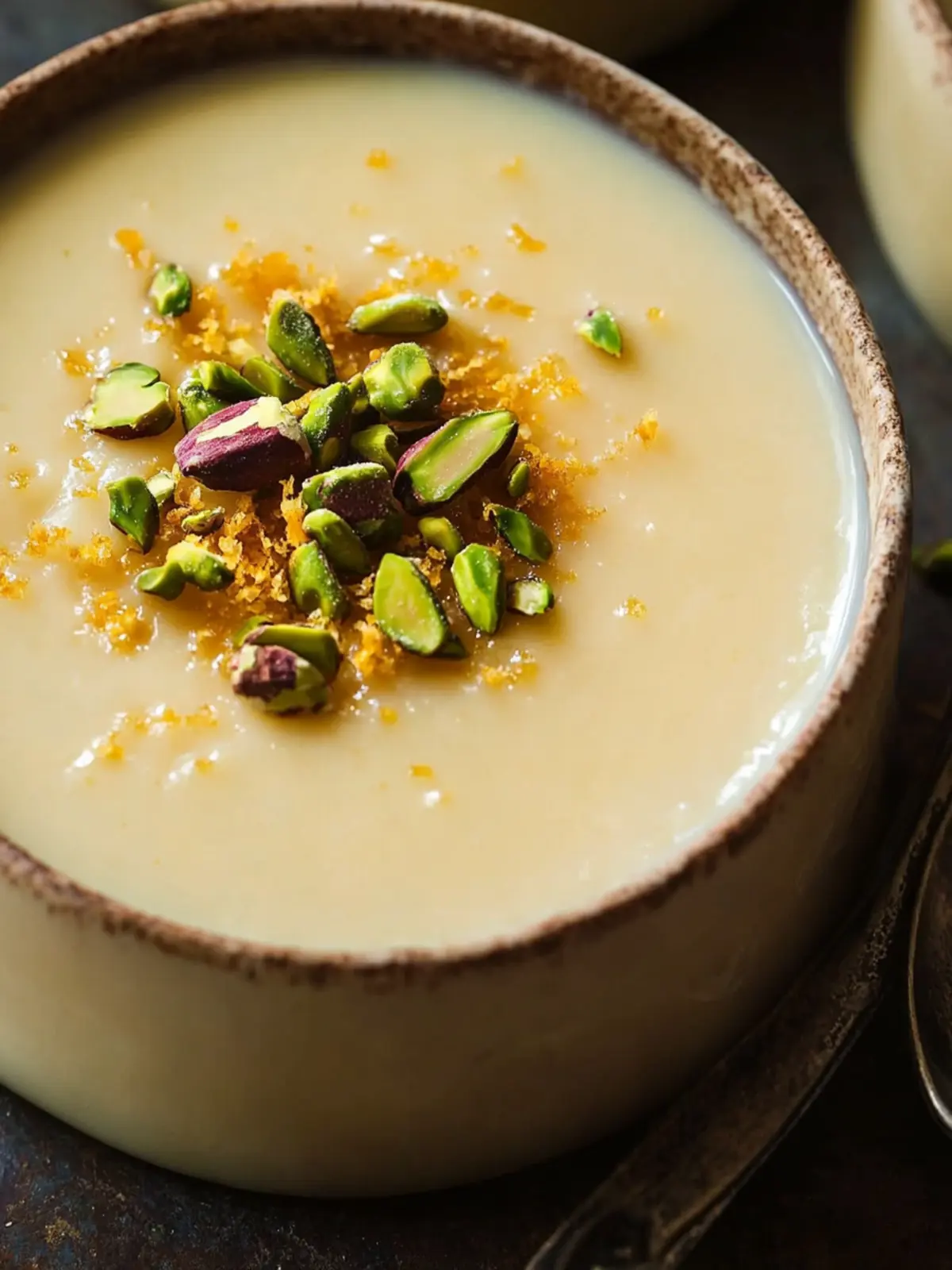 Indulge in Creamy Orange Blossom Semolina Pudding with Pistachios 2 Creamy Orange Blossom Semolina Pudding with Pistachios