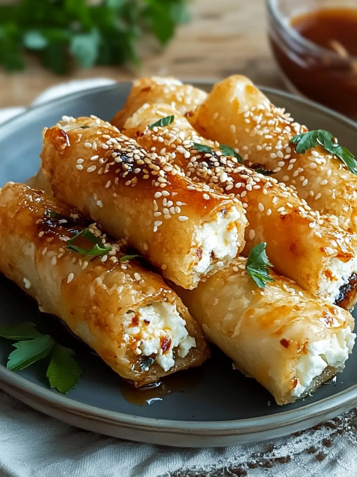 Crispy Feta Rolls with Chili-Honey Glaze: Effortless Delight 2 Crispy Feta Rolls with Chili-Honey Glaze: Easy Oven-Baked Appetizer Recipe