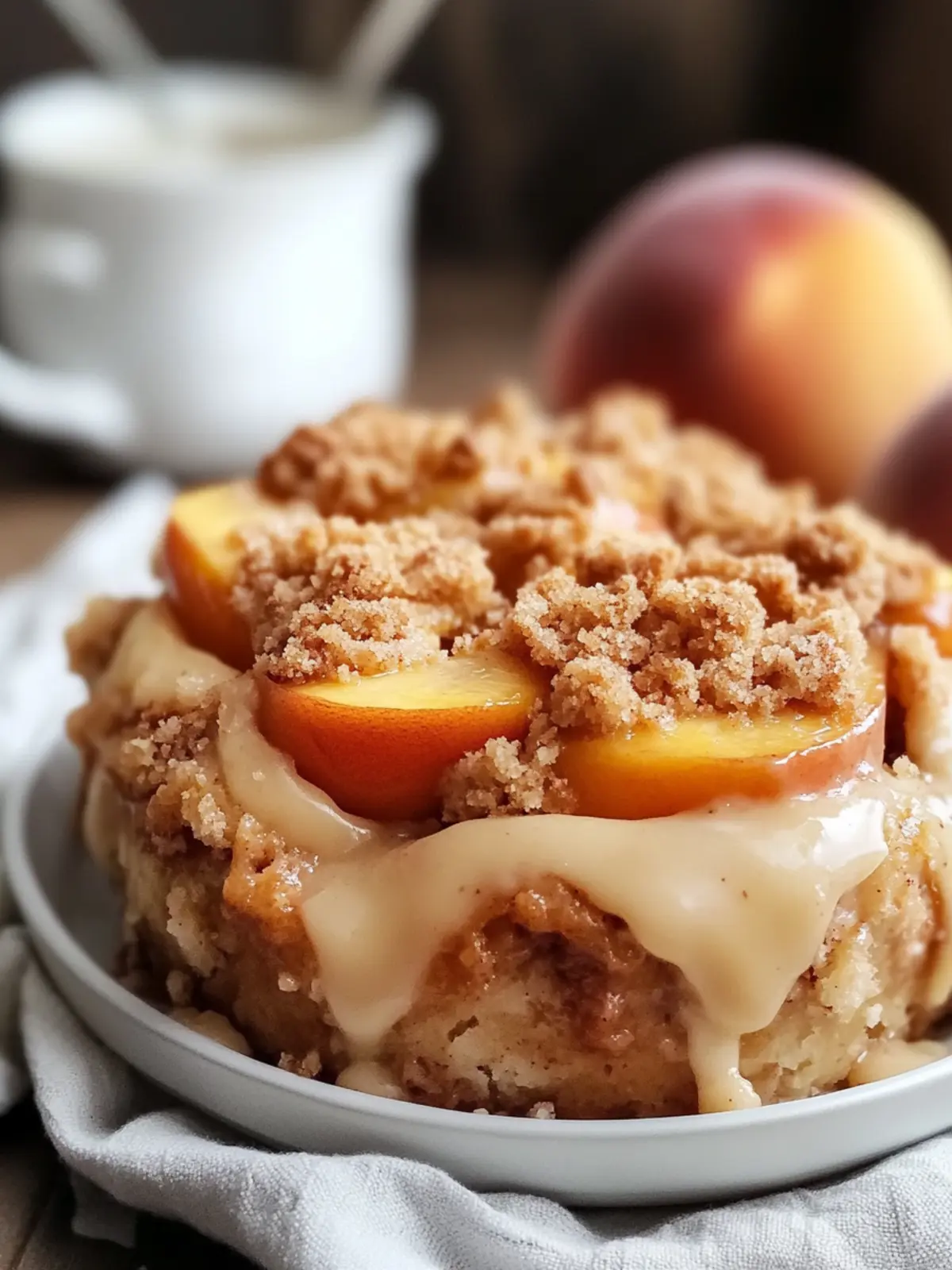 Peach Cobbler Cinnamon Rolls with Crumb Topping for Blissful Mornings 5 Peach Cobbler Cinnamon Rolls With Crumb Topping for Blissful Mornings
