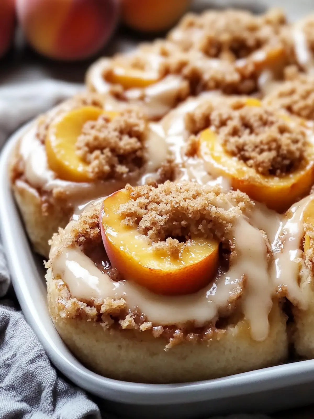 Peach Cobbler Cinnamon Rolls with Crumb Topping for Blissful Mornings 4 Peach Cobbler Cinnamon Rolls With Crumb Topping for Blissful Mornings