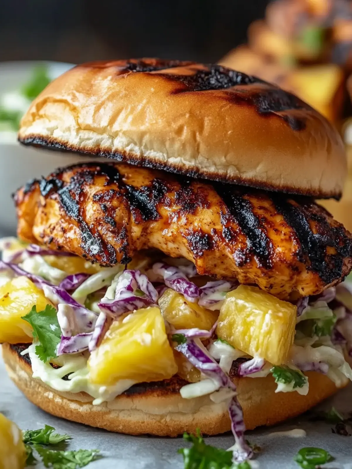 Jerk Chicken Sandwich with Grilled Pineapple Bliss 3 Jerk Chicken Sandwich with Grilled Pineapple and Coleslaw