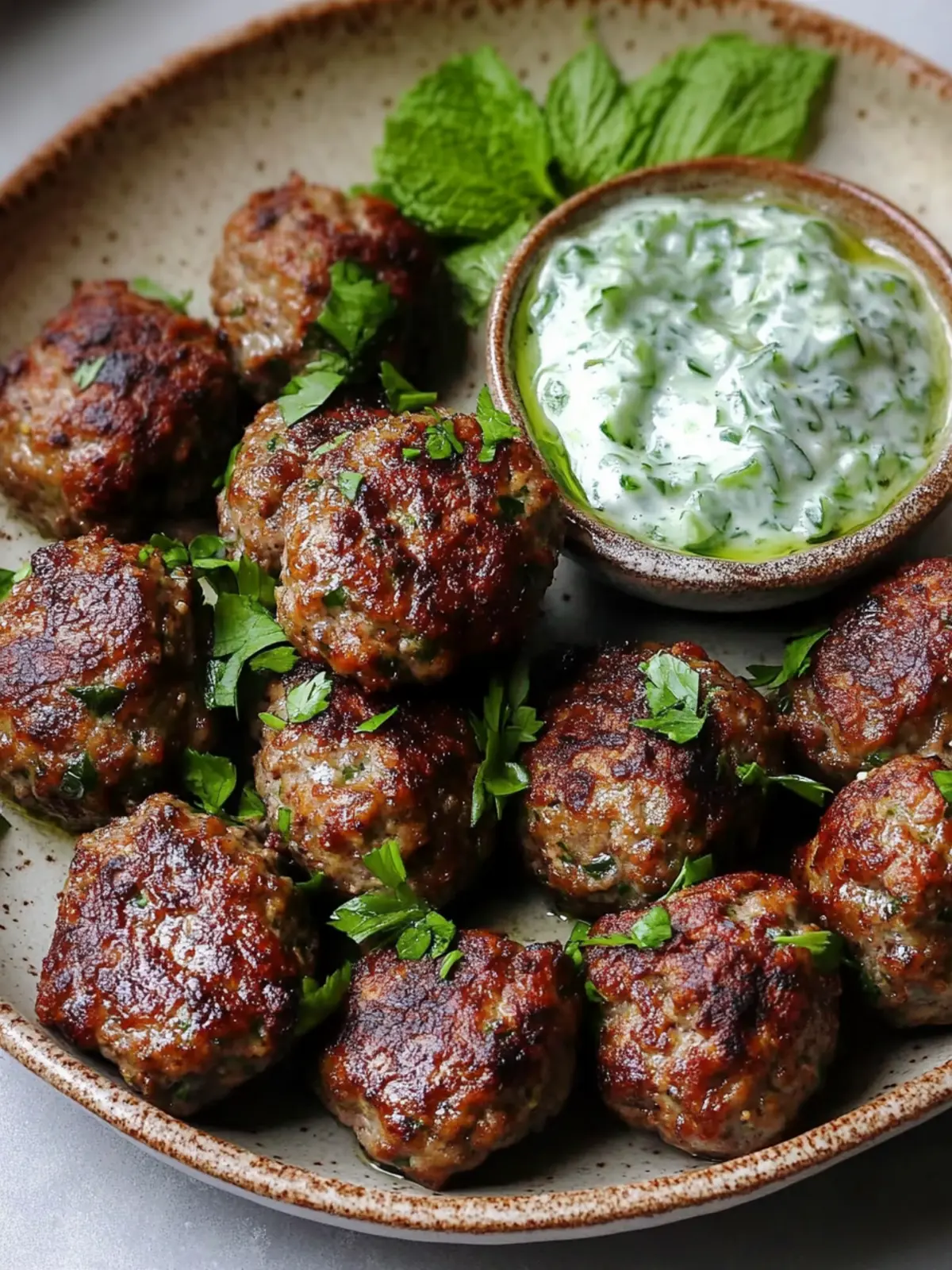 Delicious Lebanese Kofta Meatballs with Cool Cucumber Mint Sauce 2 Lebanese Kofta Meatballs with Cucumber Mint Sauce