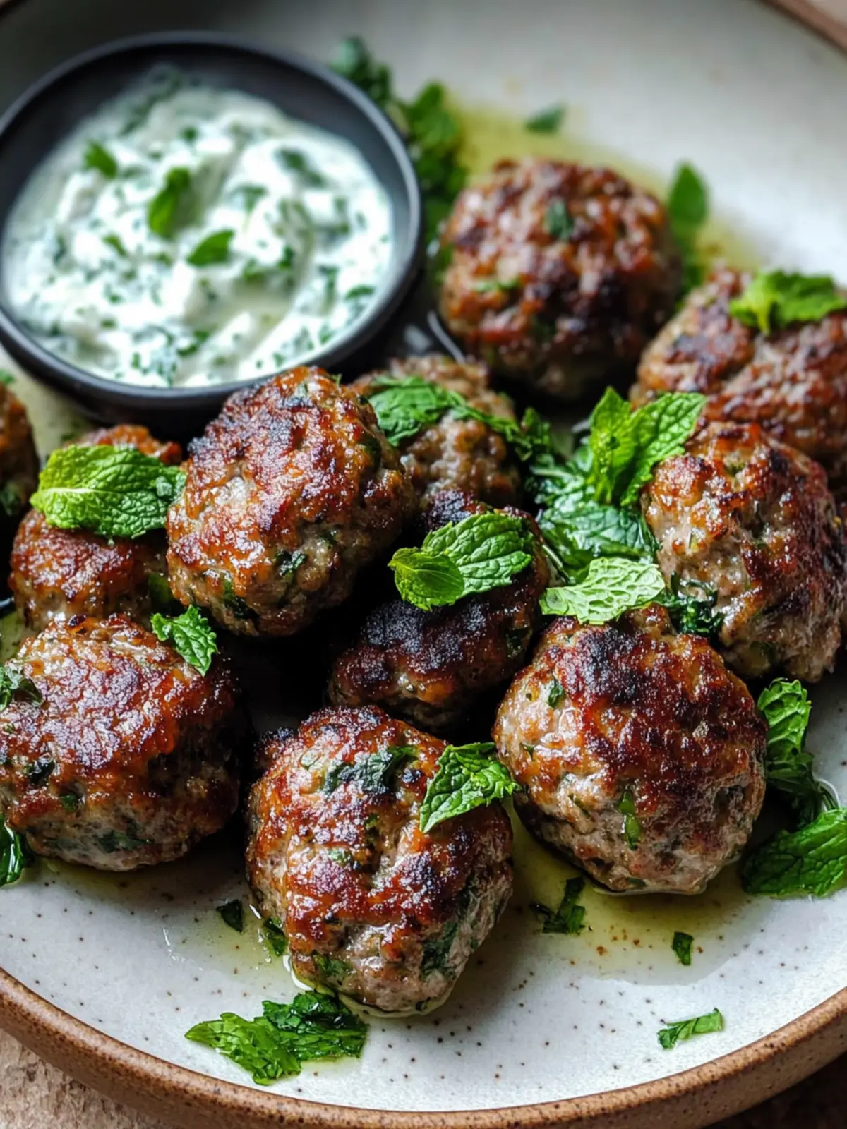 Delicious Lebanese Kofta Meatballs with Cool Cucumber Mint Sauce 3 Lebanese Kofta Meatballs with Cucumber Mint Sauce