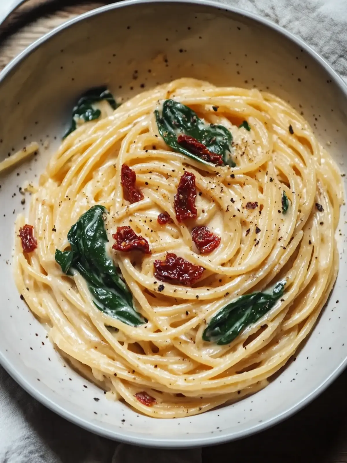 Creamy Spaghetti & Spinach with Sun-Dried Tomato Bliss 4 Spaghetti & Spinach with Sun-Dried Tomato Cream Sauce