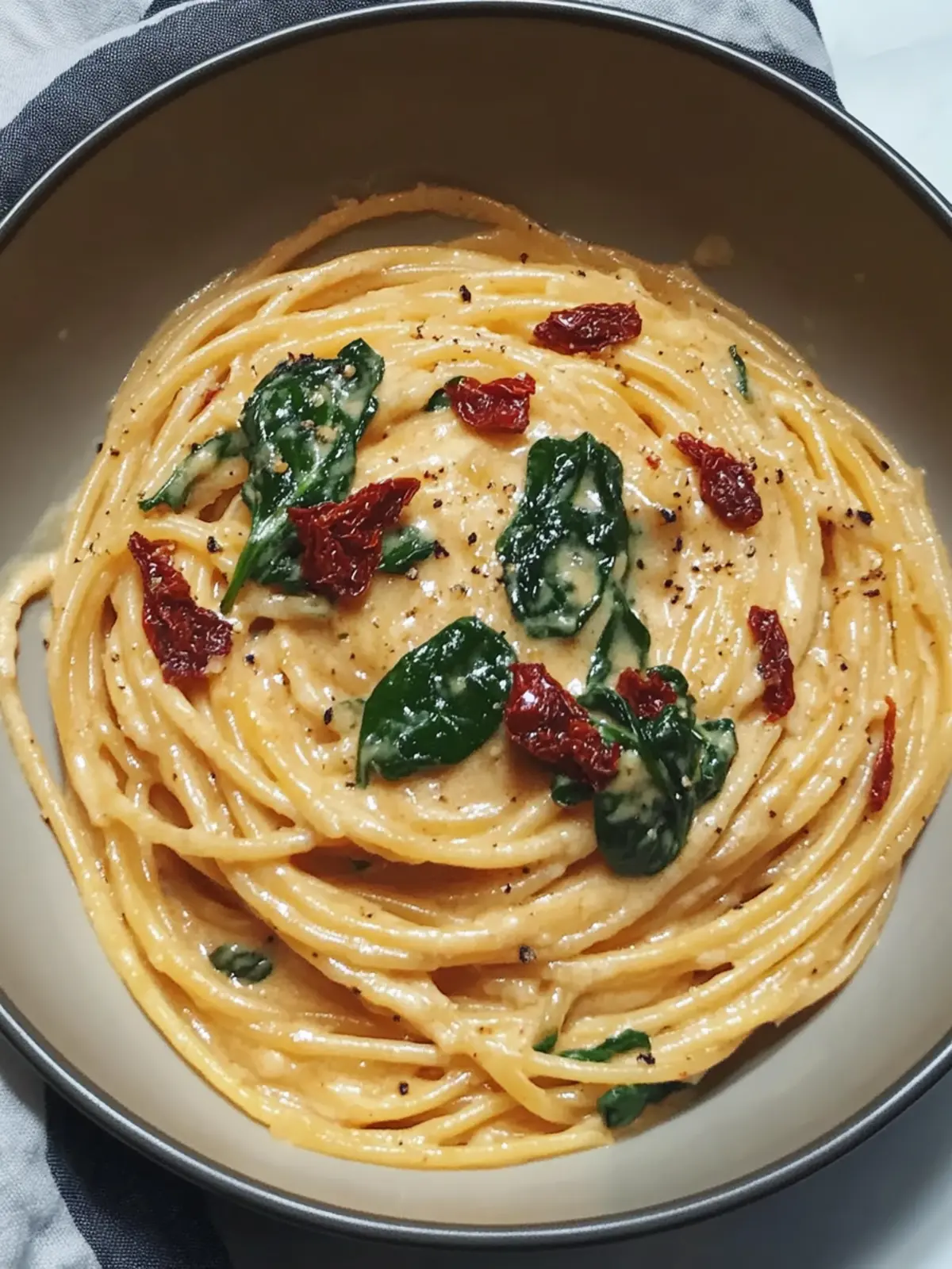 Creamy Spaghetti & Spinach with Sun-Dried Tomato Bliss 5 Spaghetti & Spinach with Sun-Dried Tomato Cream Sauce