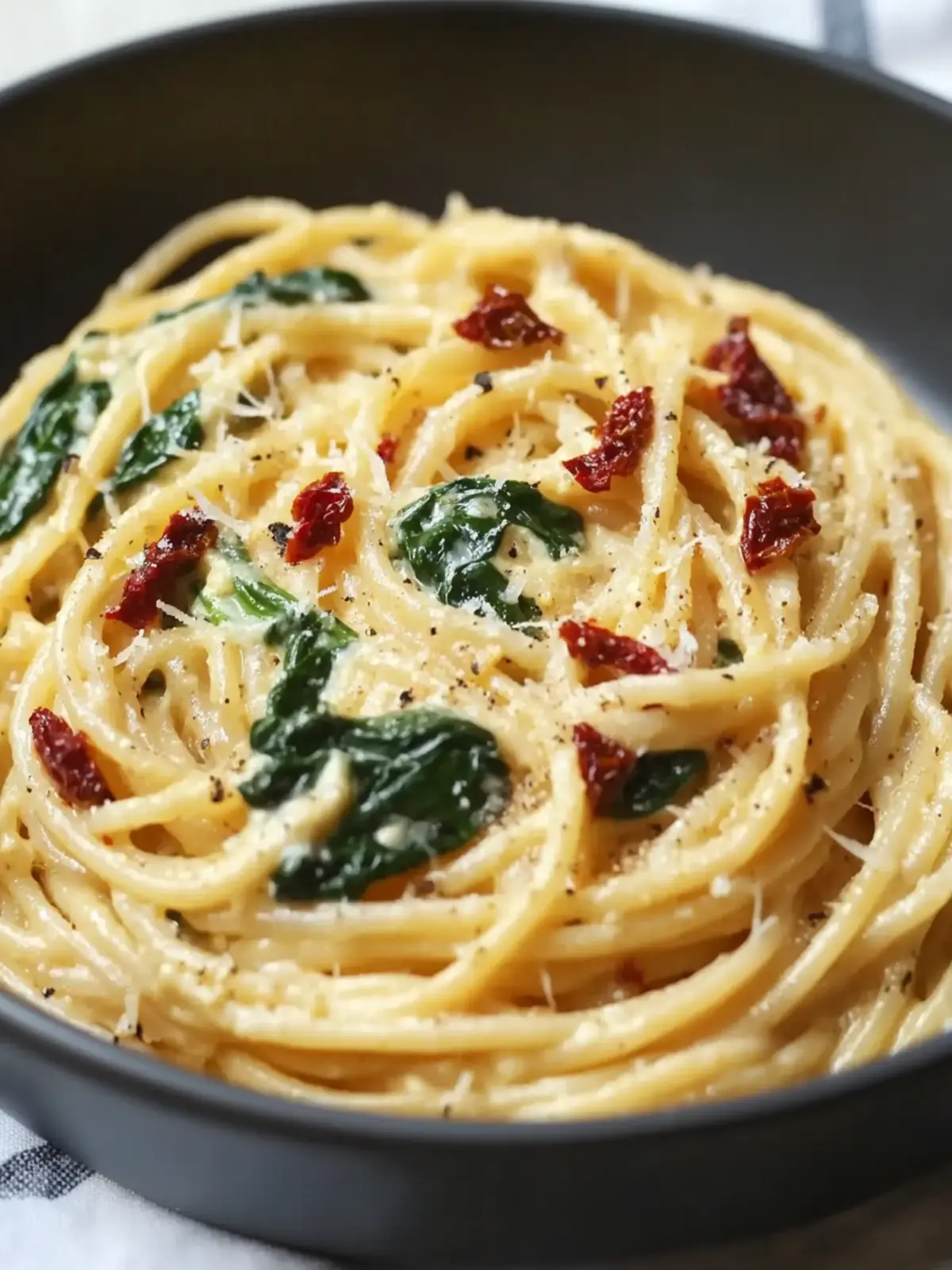 Creamy Spaghetti & Spinach with Sun-Dried Tomato Bliss 3 Spaghetti & Spinach with Sun-Dried Tomato Cream Sauce