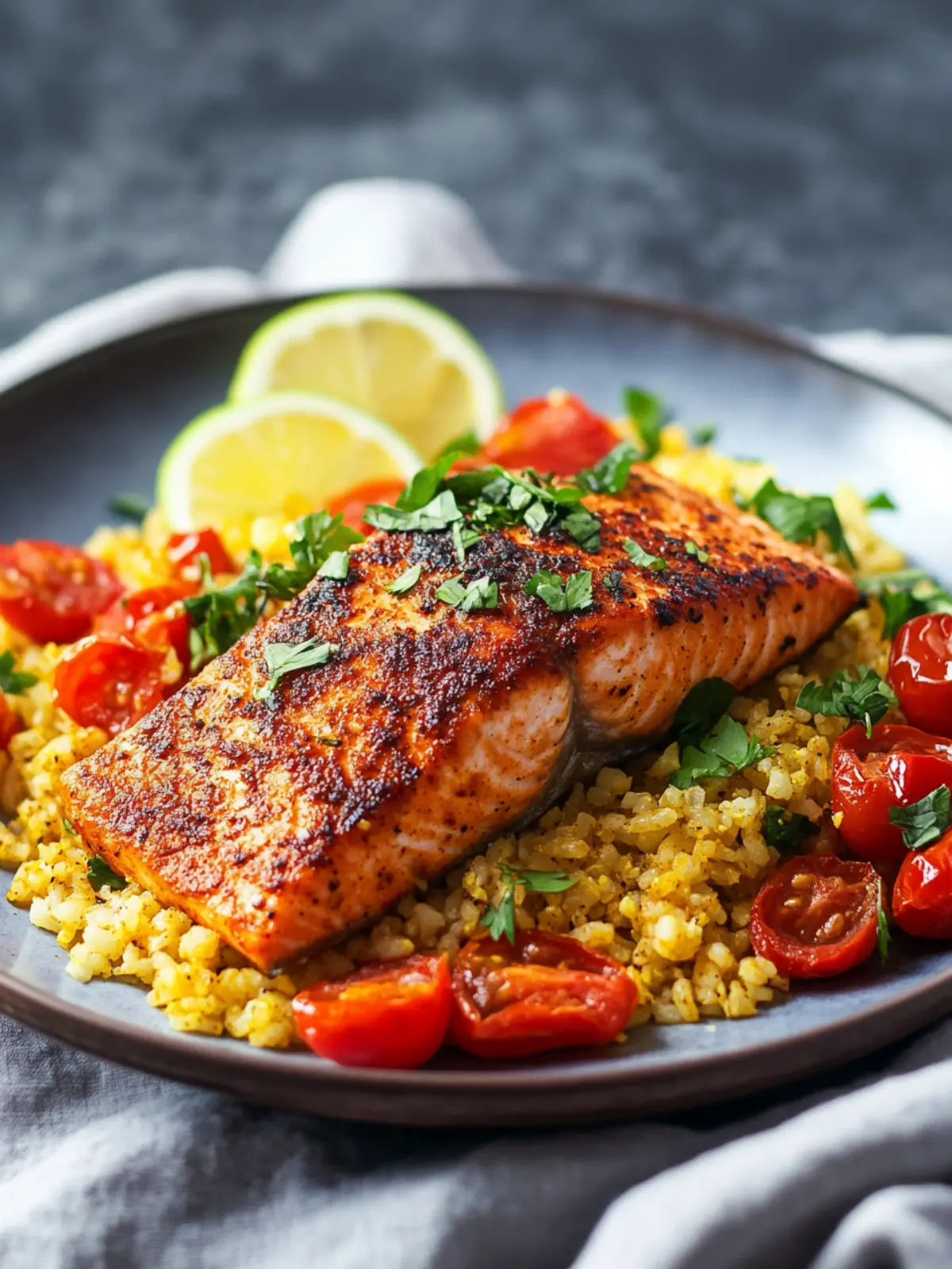 Cajun Salmon With Tomato Cauliflower Rice for a Quick Dinner Delight 2 Cajun Salmon With Tomato Cauliflower Rice