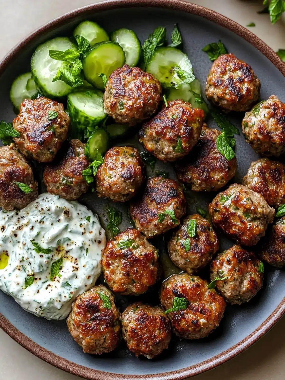 Delicious Lebanese Kofta Meatballs with Cool Cucumber Mint Sauce 4 Lebanese Kofta Meatballs with Cucumber Mint Sauce
