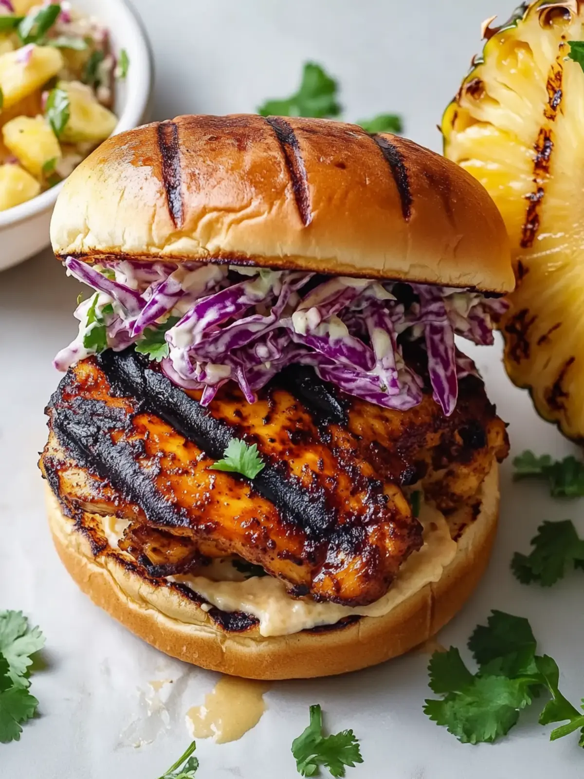 Jerk Chicken Sandwich with Grilled Pineapple Bliss 5 Jerk Chicken Sandwich with Grilled Pineapple and Coleslaw